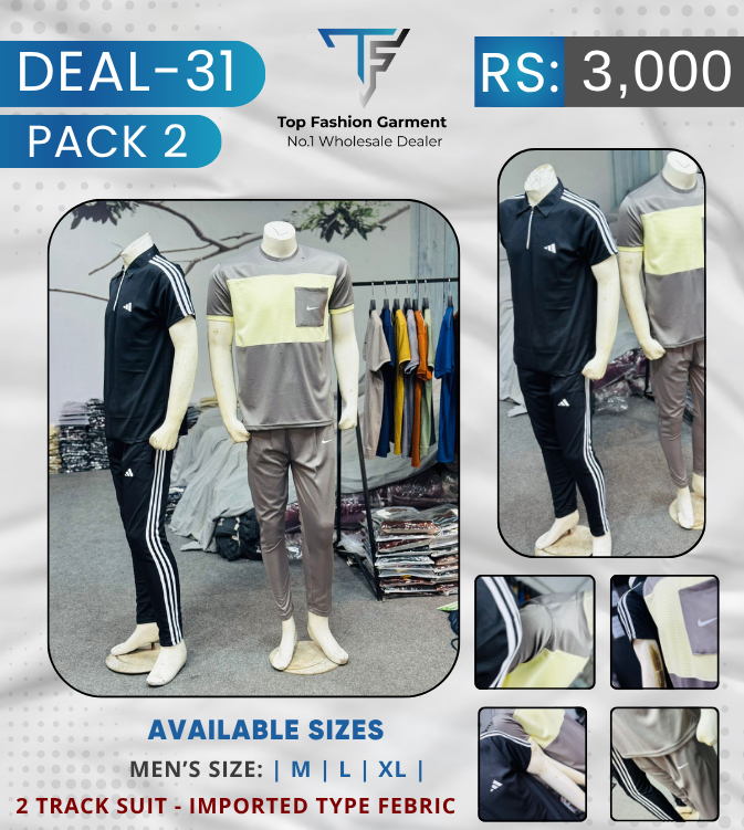 Deal-31 Pack of 2 Men’s Dri-Fit Track Suit Set – Premium Summer Sportswear (M-XL)