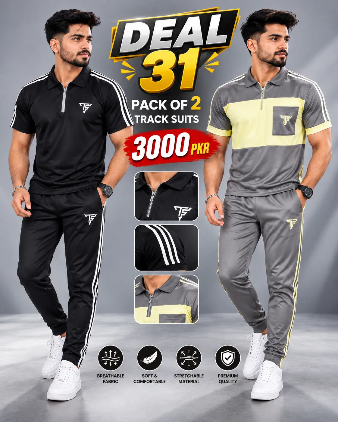 Deal-31 Pack of 2 Men’s Dri-Fit Track Suit Set – Premium Summer Sportswear