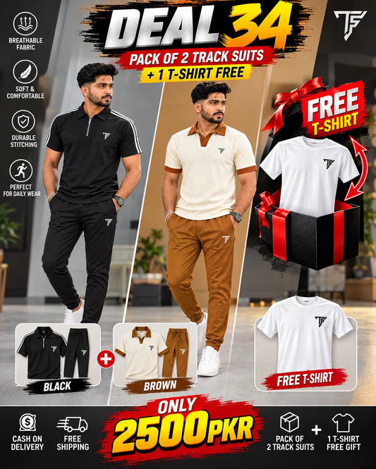 DEAL-34 | Pack of 3 - 2 Track Suit + 1 T-Shirt  | Rs.2500 Offer