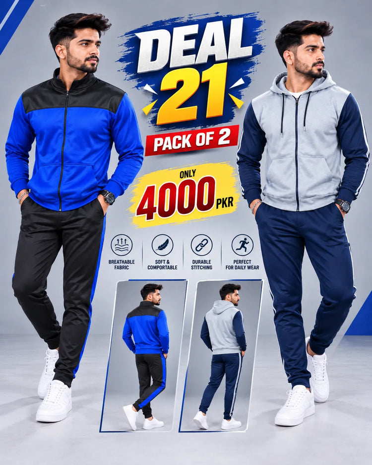 Deal-21 | Pack of 2 Men’s Winter Fleece Tracksuits – Premium Quality